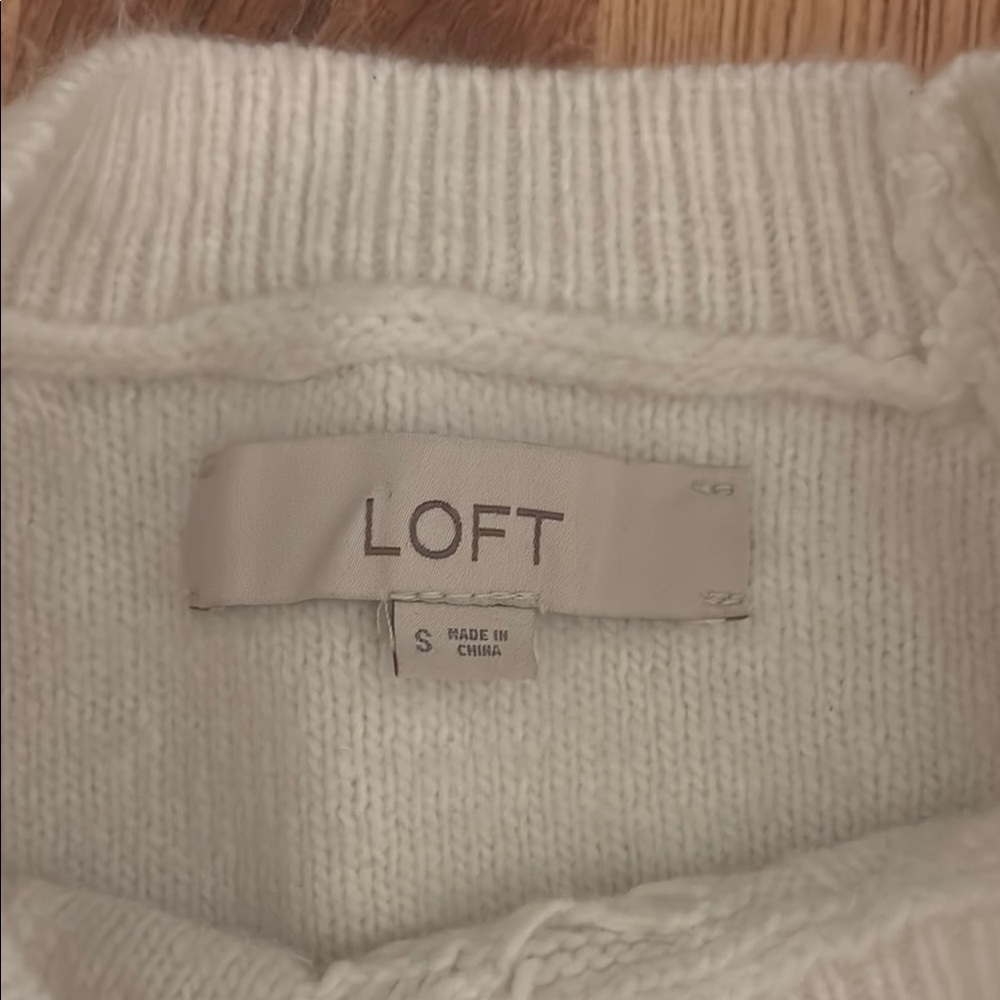 LOFT Cream Cable Knit Crew Neck Sweater - Picture 2 of 3